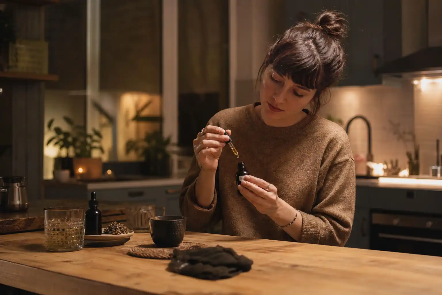Quelqu'un dose quelque chose, autour d'abécédaire cbd définitions, dans une cuisine.
